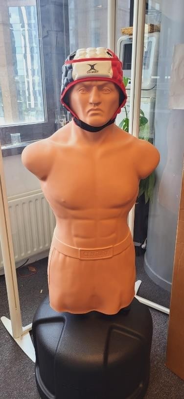 Display mannequin wearing the instrumented helmet