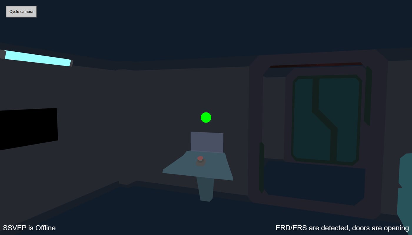 The interaction console room, the second sphere active, HUD reading ERD/ERS are detected, doors are opening